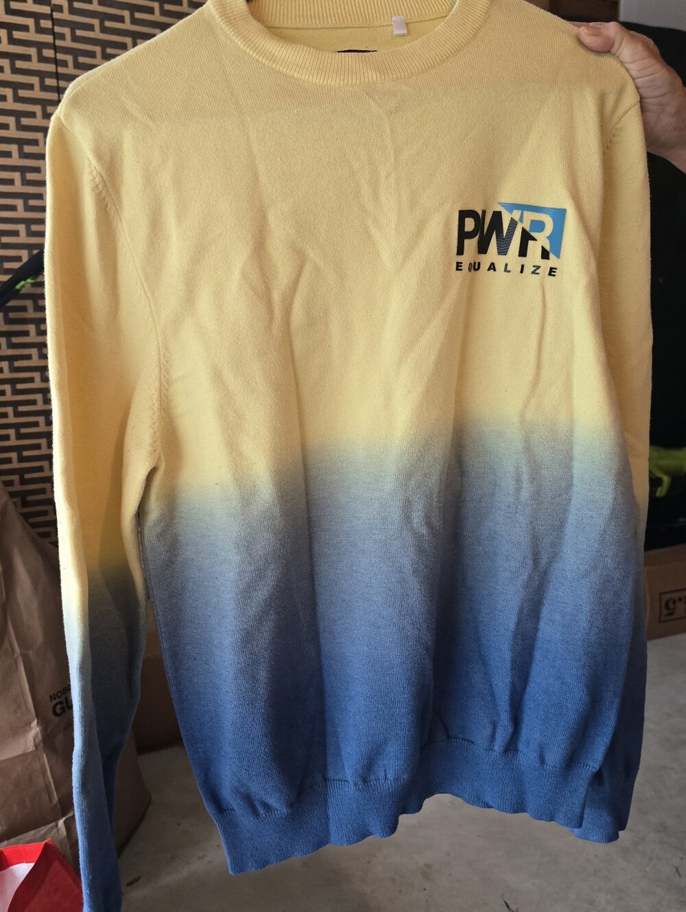 Yellow-to-Blue Ombre Crewneck Sweater